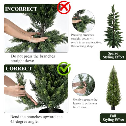 4FT Artificial Topiary Trees - Outdoor UV Resistant Faux Cedar Set with Pot - 2 Pack