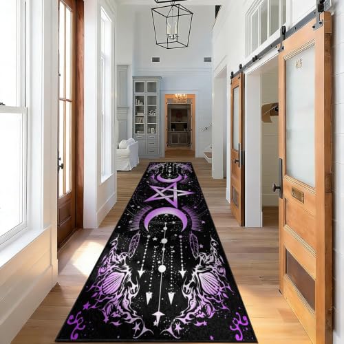 Gothic Moon Runner Rug - Purple Celestial Witch Decor 2x6ft Pattern 1