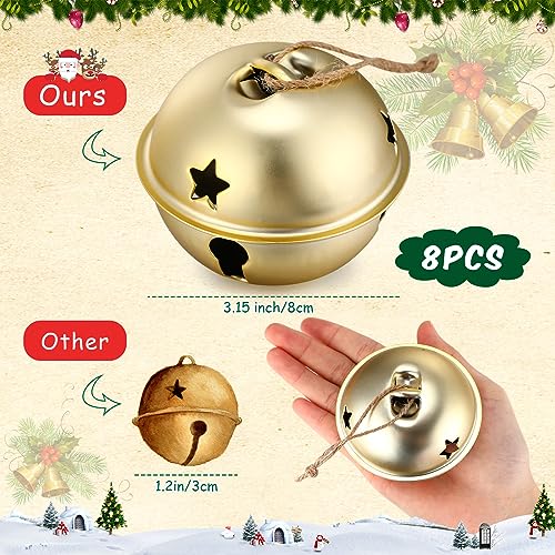 Christmas Jingle Bell Ornaments - Gold, 8 Pcs, Handmade, 8 Cm
