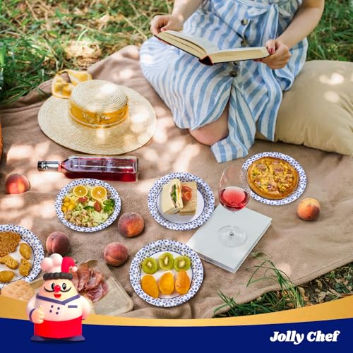 Disposable Paper Plates 7 Inch 150 Pack - Heavy Duty, Microwave Safe, Versatile for Parties & Events - JOLLY CHEF Variation of 7in-150 count
