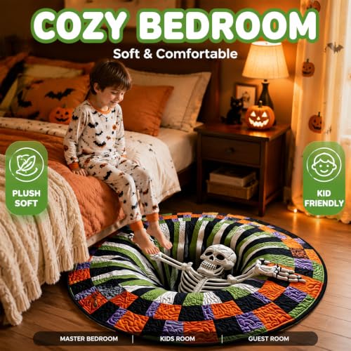 Halloween 3D Optical Illusion Rug - 24x24 Inch Spooky Ghosts Skeletons Pumpkins