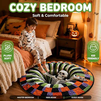 Halloween 3D Optical Illusion Rug - 24x24 Inch Spooky Ghosts Skeletons Pumpkins