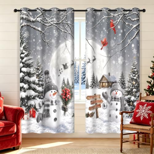 Christmas Snowman Grommet Blackout Curtains 84 Inch Length 2 Panels Set - Snowman / 52"W x 84"L