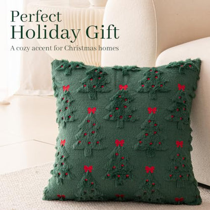 Warmstar Christmas Tree Throw Pillow Covers Set of 2 - Green Bow 20x20 Inches