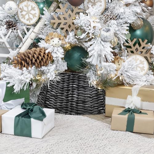 Black Wicker Christmas Tree Collar 29-Inch Farmhouse Holiday Decor