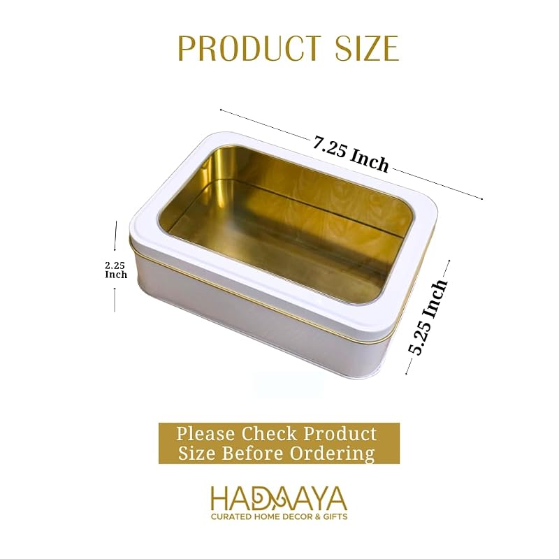 Variation of THIS listing: White Pearl 2 Pack Rectangular Cookie Tins with Clear Lid - 7.25 x 5.25 x 2.25 in