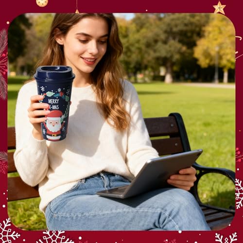 30 Pack Christmas Reusable Coffee Cups with Lids 16oz - Holiday Plastic Tumblers for Hot & Cold Drinks - Festive Gift Set for Women Teachers Friends - Chic Variation