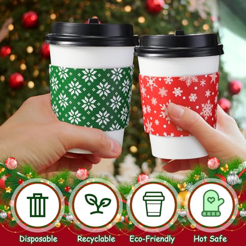 Cute Christmas Coffee Cup Sleeves 200 Pack Disposable Double Layer Covers for 12-16 oz Hot Cold Drinks