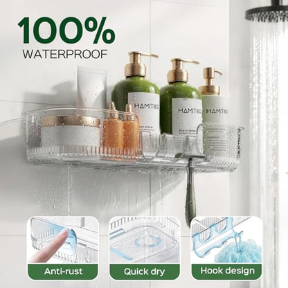 HAMITOR 5 Pack Clear Adhesive Shower Caddies, Bathroom Wall Organizer