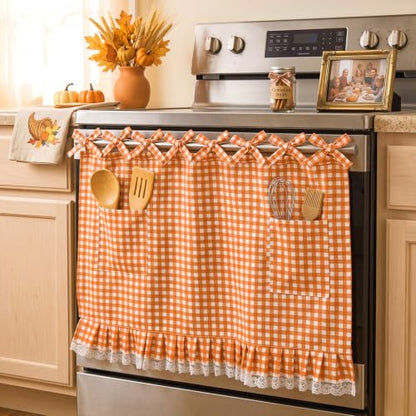 Gingham Fall Thanksgiving Oven Skirt with 2 Pockets - Kitchen Decor