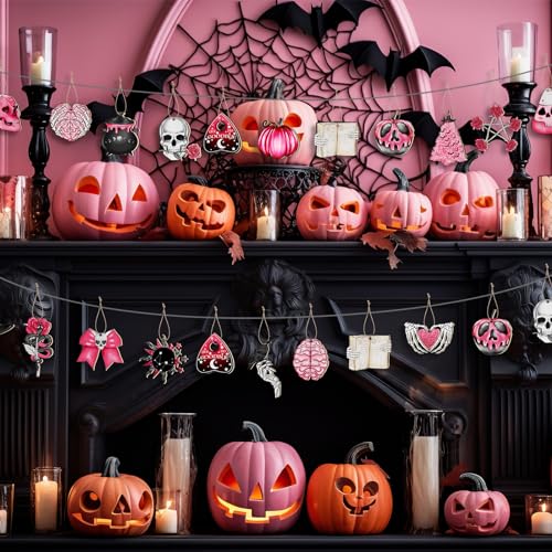 Skeleton Halloween Christmas Tree Ornament - Pink Gothic Decor 40 Pcs