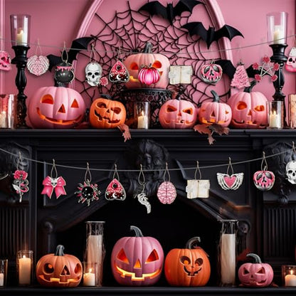Skeleton Halloween Christmas Tree Ornament - Pink Gothic Decor 40 Pcs