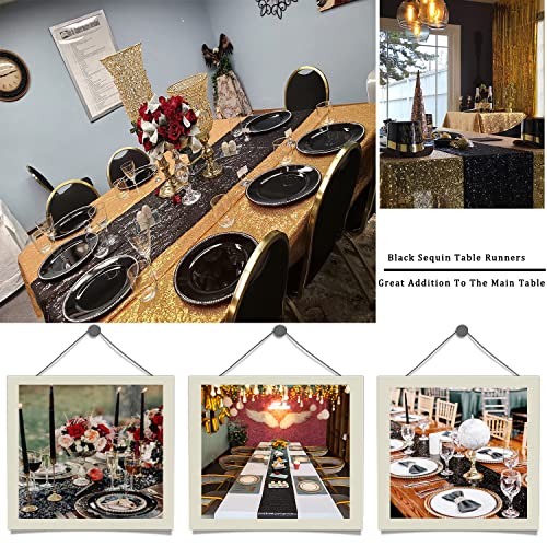 Black Sequin Table Runner 12x108 Inch Set of 2 for Elegant Party Decor