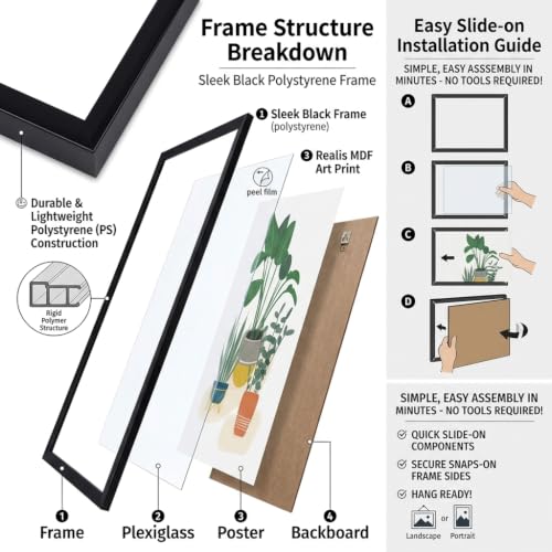 18x24 Black Flat Profile Picture Frame Wall Mount Poster Frame