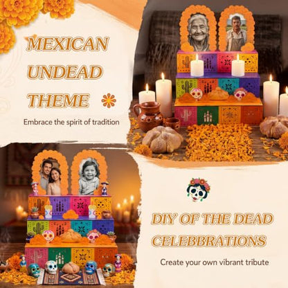 Creative Day of the Dead Wooden Marigold Altar Box Photo Frame - Tribute Decor