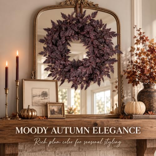 Fall Front Door Wreath with Plum Leaves - Seasonal Autumn Decor