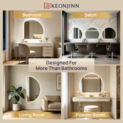 Keonjinn 36x36 Inch Half Moon Backlit Bathroom Mirror with HD Tempered Glass - Vertical Cut
