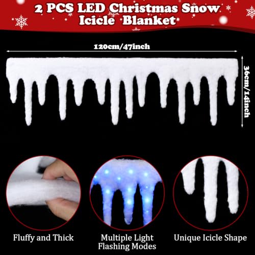 LED Christmas Icicle Snow Blanket Set with 8 Flashing Modes - Battery Powered
