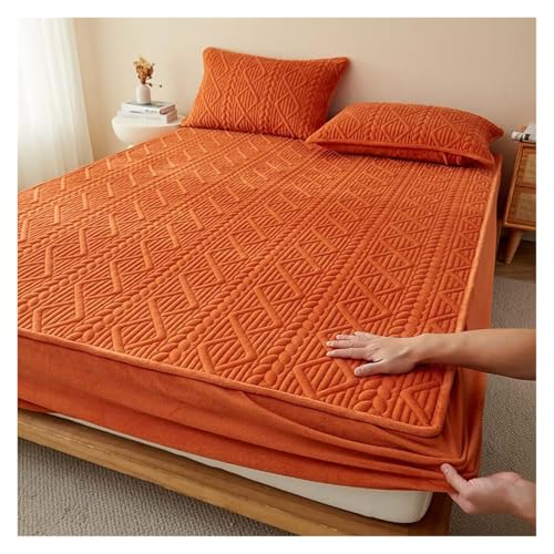 Fitted Mattress Protector Cover 59x78.7in Microfiber Deep Pocket Bedding Orange