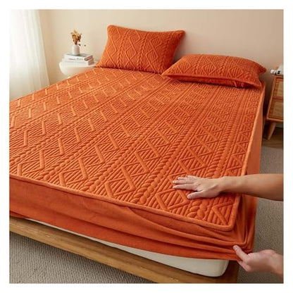 Fitted Mattress Protector Cover 59x78.7in Microfiber Deep Pocket Bedding Orange