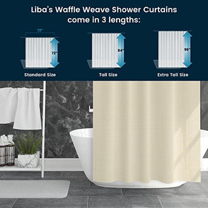 LiBa Waffle Weave Fabric Cream Shower Curtain, 72 W x 72 H Water Repellent & Heavyweight, Hotel Quality & Machine Washable Cloth Linen Shower Curtains Set and for Bathroom