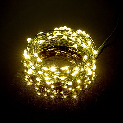 Battery String Lights 33FT 100 Micro LEDs Starry Fairy Lights Warm White - Green Copper Wire, 8 Modes, Waterproof, for Christmas & Holiday Decor - 100 LED Warm White
