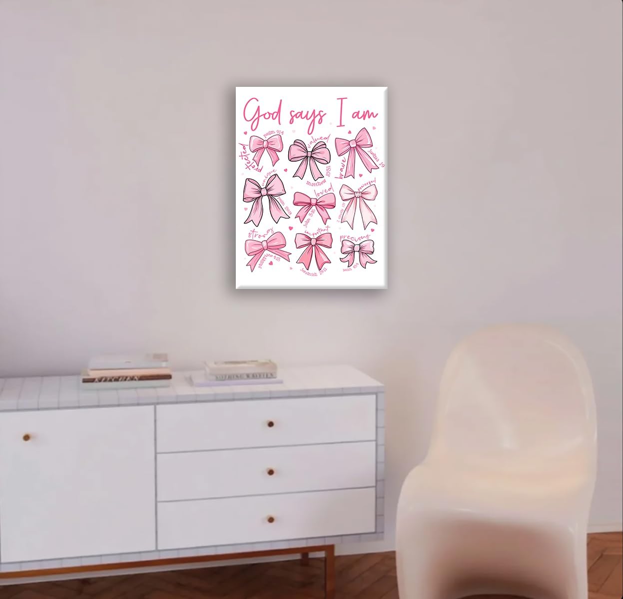 Redland Art Pink Bow Wall Art - Framed Canvas 11.5x15 Inches | Inspirational Christian Quotes for Teen Girls' Rooms