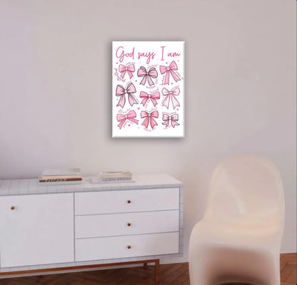 Redland Art Pink Bow Wall Art - Framed Canvas 11.5x15 Inches | Inspirational Christian Quotes for Teen Girls' Rooms