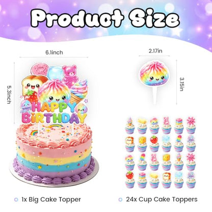 25 Pcs Squishy Cake Toppers Set for Birthday Party Decorations