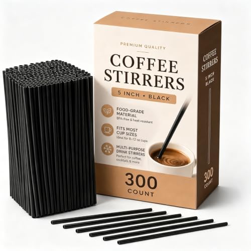 KORCCI Disposable Coffee Stir Sticks 300 Count – Starter Pack, 5 Inch Food-Grade Plastic Drink Stirrers