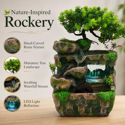 Tabletop Water Fountain with LED Lights Indoor Rockery Decor