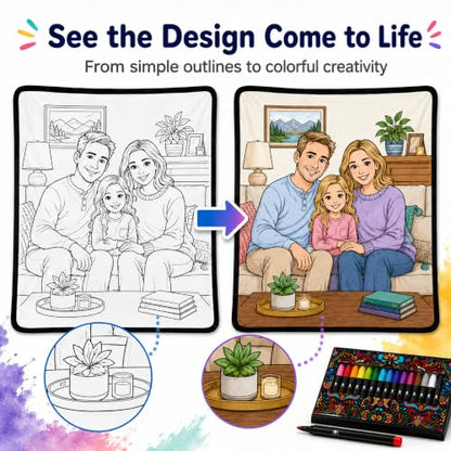 Personalized Christmas Coloring Blanket with Markers - Custom Photo Design, Kids & Adults