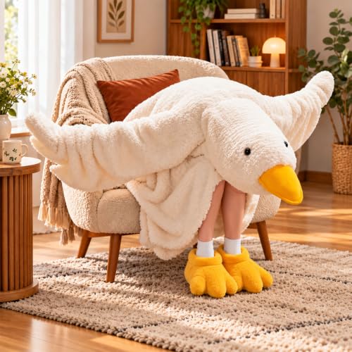 White Wearable Goose Blanket Hoodie - Oversized Duck Onesie Pajamas Costume, Medium