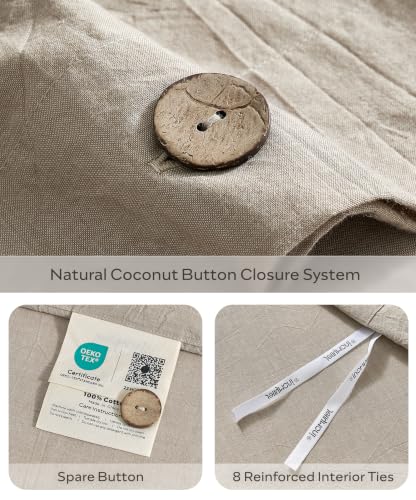 JELLYMONI 100% Washed Cotton Duvet Cover Queen - Khaki Beige Linen-Like