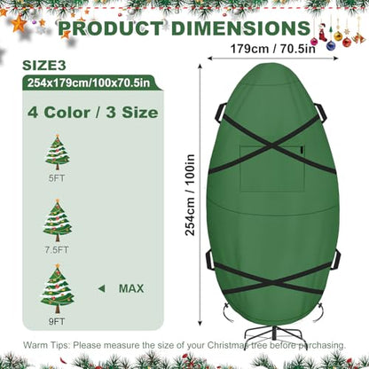 9FT Christmas Tree Cover Storage Bag - Heavy Duty Green with Straps & Drawstring (Variation: Green / 9FT_300D)