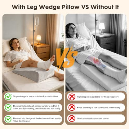 Grey Leg Elevation Wedge Pillow for Post-Surgery Recovery Memory Foam Support