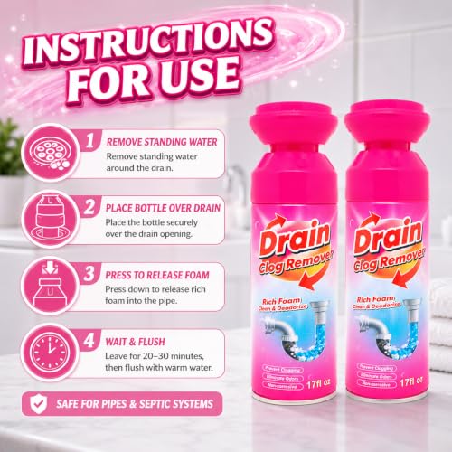 Foaming Drain Cleaner 2 Pack - Sink Clog Remover & Drain Cleaner