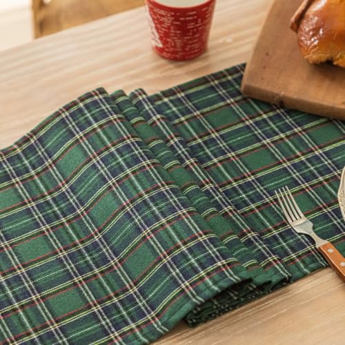 AQOTHES Green Blue Plaid Christmas Table Runner 13x36 Inches - Holiday Decor