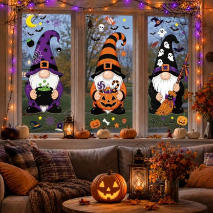 Giant Halloween Gnome Window Clings Set - Double Sided Decor for Glass