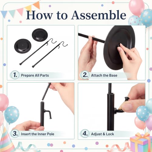 Novabright 2-Pack Black Tabletop Banner Stand with Metal Base & Curve Hook - Adjustable Height