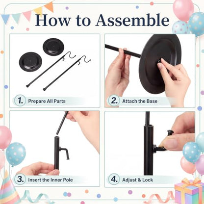 Novabright 2-Pack Black Tabletop Banner Stand with Metal Base & Curve Hook - Adjustable Height