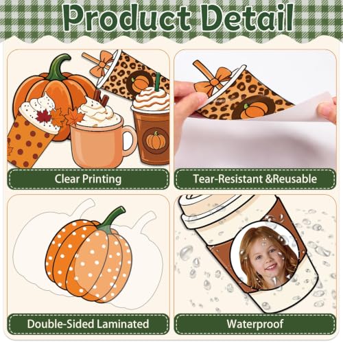 Fall Bulletin Board Decor Set with Coffee Cup & Autumn Cutouts for Classroom