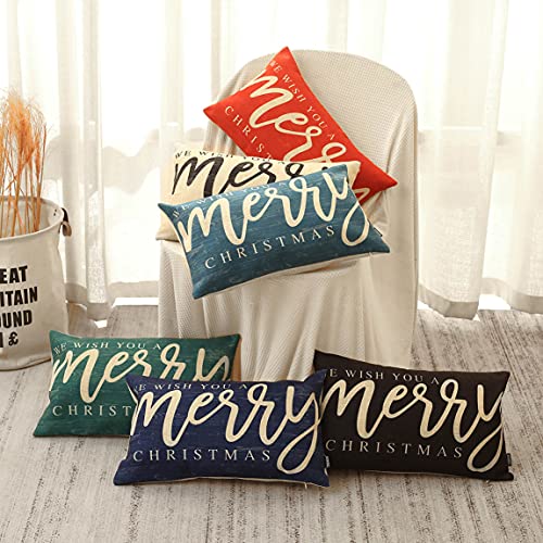 Farmhouse Christmas Pillow Cover 12x20 Inch Blue Wood Grain Winter Decor