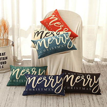 Farmhouse Christmas Pillow Cover 12x20 Inch Blue Wood Grain Winter Decor