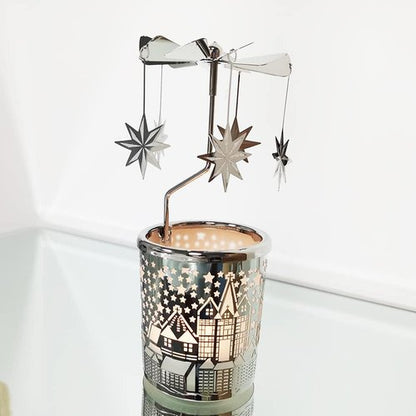 Kingnero Candle Holder - Spinning Tea Light Carousel with North Star Design for Elegant Home Decor