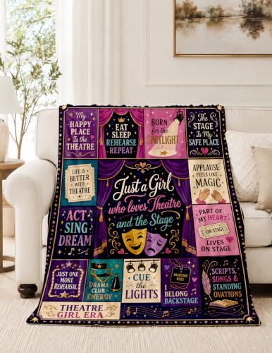 Theatre Gift Blanket for Women Girls 60 x 80 Inches - Stage Curtain Design - Cozy Drama & Musical Stage Blanket - Dark Theater Variation