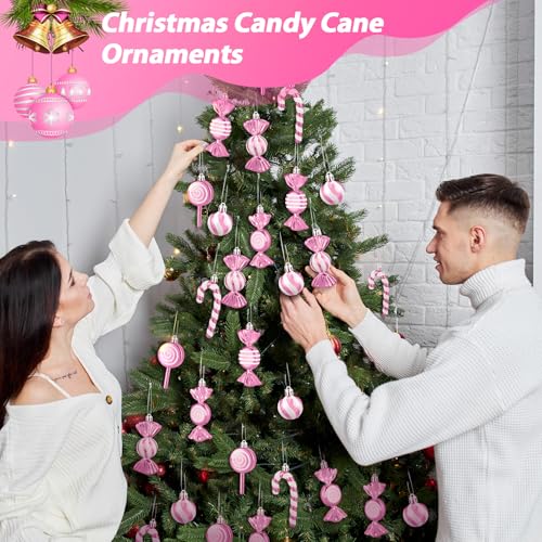 Liliful Pink White Candy Cane Ornaments Set - 30 Pcs Christmas Plastic Decorations (Variation: Pink White)