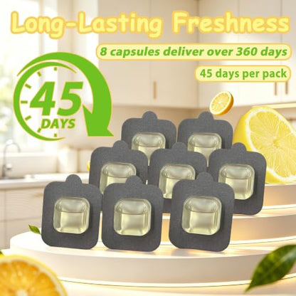 Deodorizer Refills for Odorsorb & Refresh Pod Holders - Natural Lemon Scent, Long-Lasting Freshness, 8 Pack
