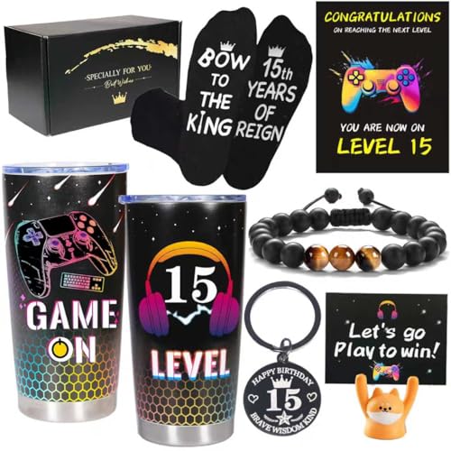 Carselage 15th Birthday Gift Set for Boys - 15 Year Old Boy Gifts with Tumbler Socks Bracelet