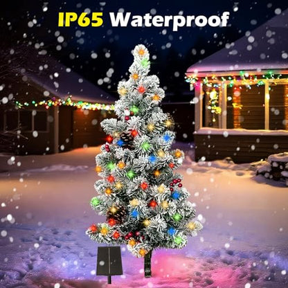 1 Pack Solar Christmas Tree Outdoor Lights with 100 LEDs - 8 Modes, Pine Cones & Berries